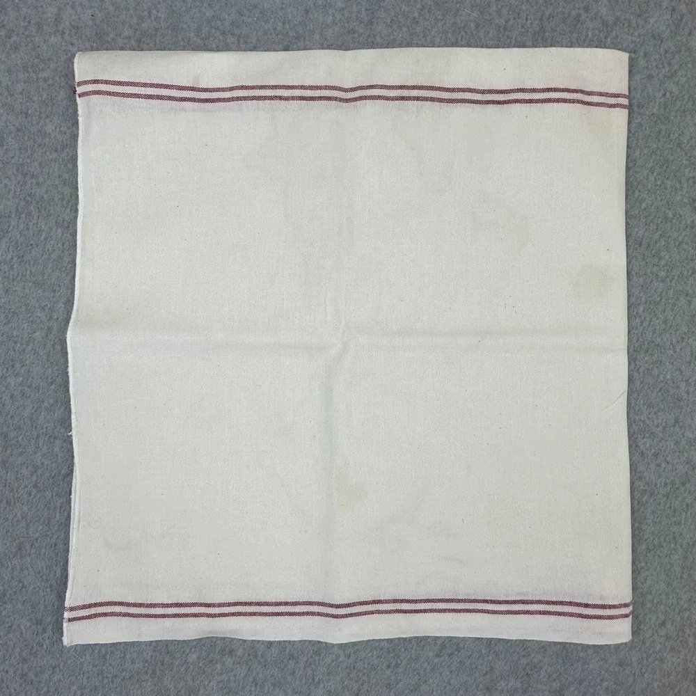7PC Vtg Linen Farmhouse Tablecloths Bread Cloths Red Stripe 32x34 French Country